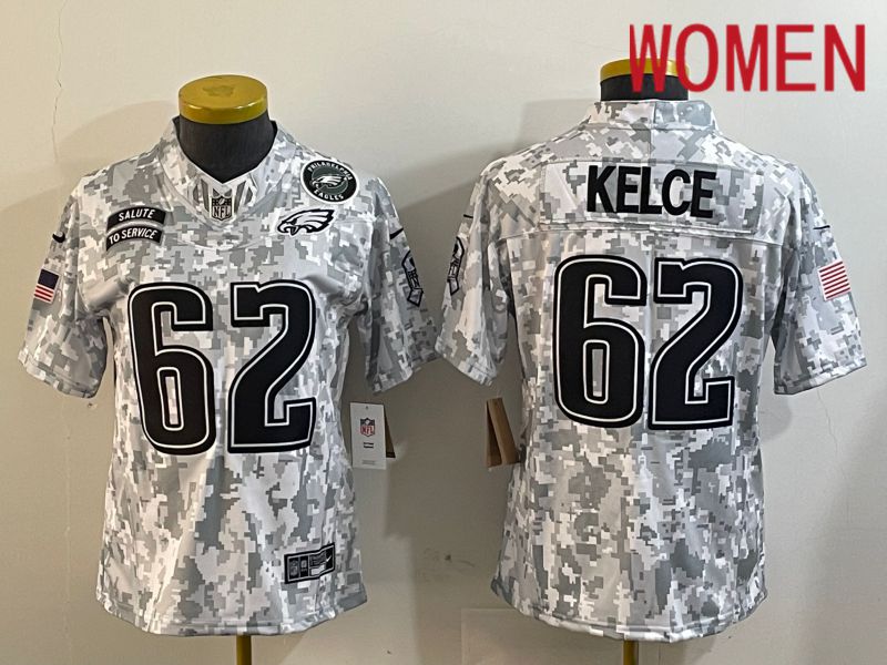 Women Philadelphia Eagles 62 Kelce Nike Arctic Camo 2024 Salute to Service Limited NFL Jersey style 2